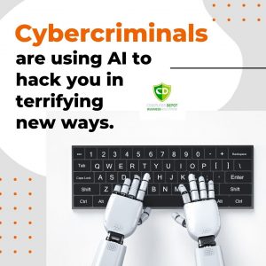 Cyber robot typing on a keyboard