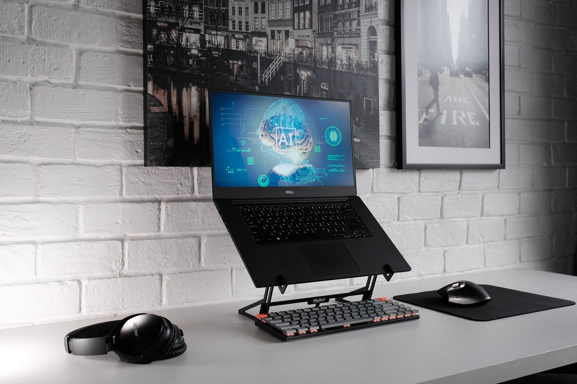 Laptop with AI screen on desk for disaster recovery planning